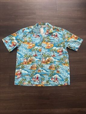 NWT Vintage Aloha Republic Hawaiian Santa Claus Button Up Shirt XXL
